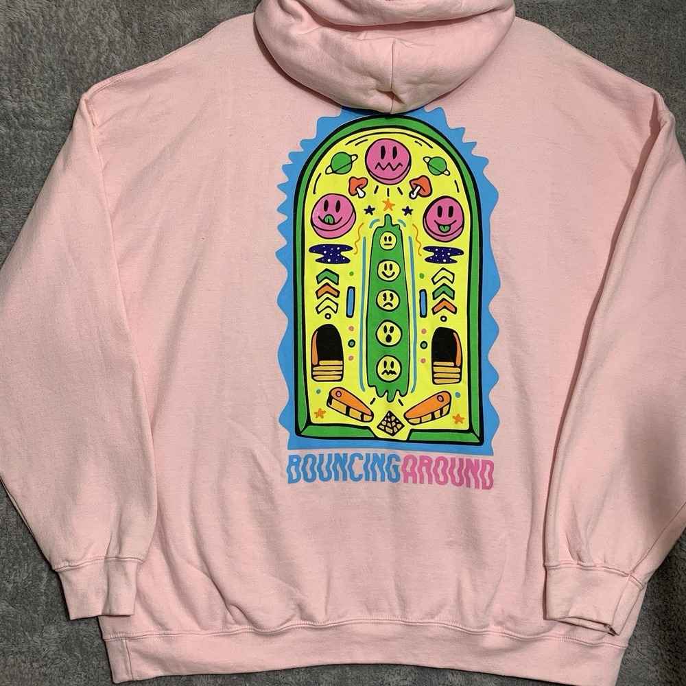 ALAB Bouncing Around Hoodie Mens XXL Pink Trippy Pinball Graphic Sweatshirt - Picture 6 of 7